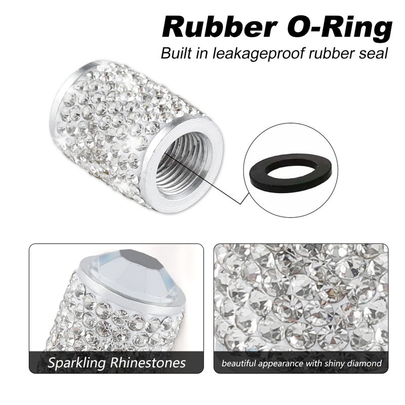 alpmosn Car Wheel Tire Valve Caps  4 PCS Bling Tire Valve Caps  Crystal Tire Caps Shinny Rhinestone for Women  Universal Car Dustproof Tire Valve Caps for Cars  Trucks  SUV and Motorcycles (White) - Image 3